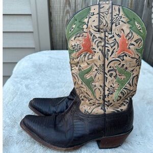 Frye Vintage Lizard Leather Snip Toe Cowgirl Boots womens 9.5 cowboy boot